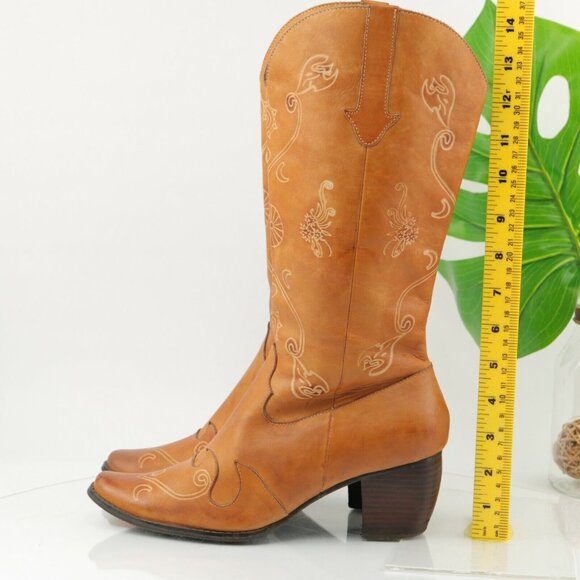 Korkys Womens Eve Western Boot Size 8 Cognac Tan Leather Pointed Block Heel - Picture 6 of 12